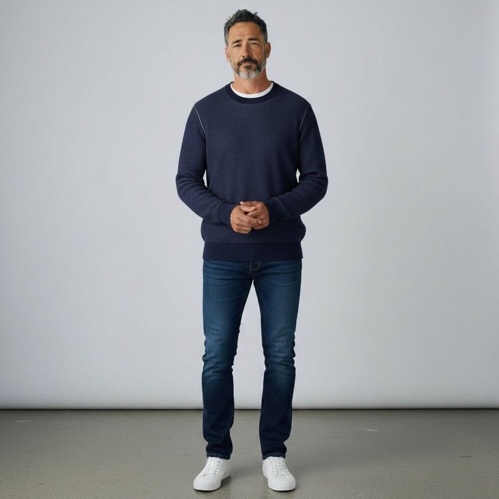 Rag & Bone Men’s Wool Cashmere Ribbed Crewneck Sweater Size Medium Blue